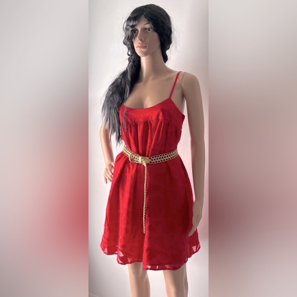 NWOT Vintage Arden B Chinese Red Abstract Babydoll Party Dress. Loose fit/lining